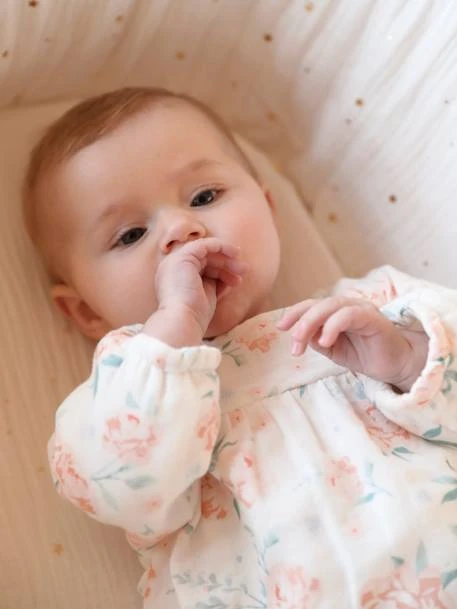 2-in-1-Effect Sleepsuit In Velour & Cotton Gauze, Matching Soft Toy, For Babies - White 4 2-in-1-Effect Sleepsuit In Velour & Cotton Gauze, Matching Soft Toy, For Babies - White - Image 2