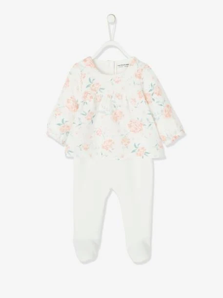 2-in-1-Effect Sleepsuit In Velour & Cotton Gauze, Matching Soft Toy, For Babies - White 6 2-in-1-Effect Sleepsuit In Velour & Cotton Gauze, Matching Soft Toy, For Babies - White - Image 4