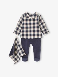 2-in-1 Pyjamas With Matching Comforter For Baby Boys - Blue Dark Solid With Design