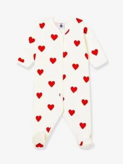 Baby Sleepsuit With Hearts, In Fleece, Petit Bateau - White Light All Over Printed -PETIT BATEAU Sales Store baby sleepsuit with hearts in fleece petit bateau 2