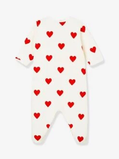 Baby Sleepsuit With Hearts, In Fleece, Petit Bateau - White Light All Over Printed -PETIT BATEAU Sales Store baby sleepsuit with hearts in fleece petit bateau 3