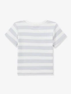 Cyrillus Baby's Organic Cotton T-shirt With Boat Neckline - Blue Light Striped -PETIT BATEAU Sales Store babys organic cotton t shirt with boat neckline 2