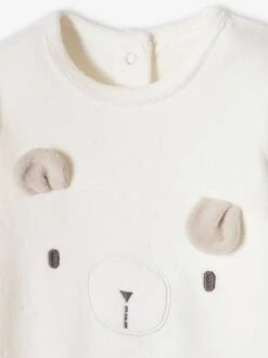 Bear Sleepsuit In Velour, For Babies - Ecru -PETIT BATEAU Sales Store bear sleepsuit in velour for babies 3