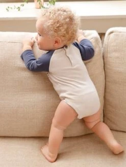 Bodysuit With Contrasting Sleeves For Babies - Beige Medium Solid With Decor -PETIT BATEAU Sales Store bodysuit with contrasting sleeves for babies 6