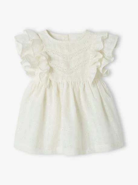 Broderie Anglaise Dress For Babies - Ecru 3 Broderie Anglaise Dress For Babies - Ecru