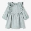 Chequered Dress With Ruffles For Babies - Green Medium Checks 1 Chequered Dress With Ruffles For Babies - Green Medium Checks -PETIT BATEAU Sales Store chequered dress with ruffles for babies