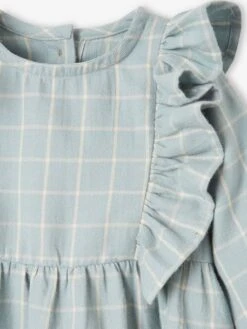 Chequered Dress With Ruffles For Babies - Green Medium Checks -PETIT BATEAU Sales Store chequered dress with ruffles for babies 2