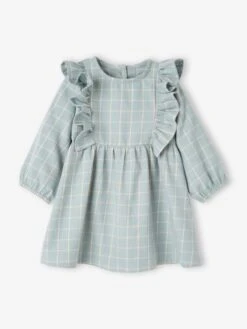 Chequered Dress With Ruffles For Babies - Green Medium Checks