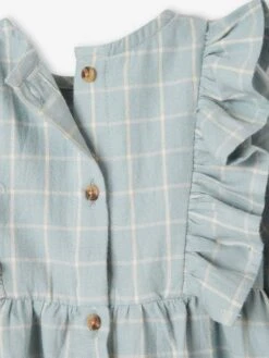 Chequered Dress With Ruffles For Babies - Green Medium Checks -PETIT BATEAU Sales Store chequered dress with ruffles for babies 3