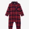 Chequered Flannel Sleepsuit For Babies - Red Checks -PETIT BATEAU Sales Store chequered flannel sleepsuit for babies