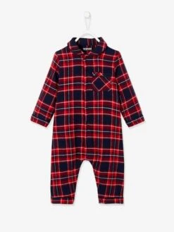 Chequered Flannel Sleepsuit For Babies - Red Checks