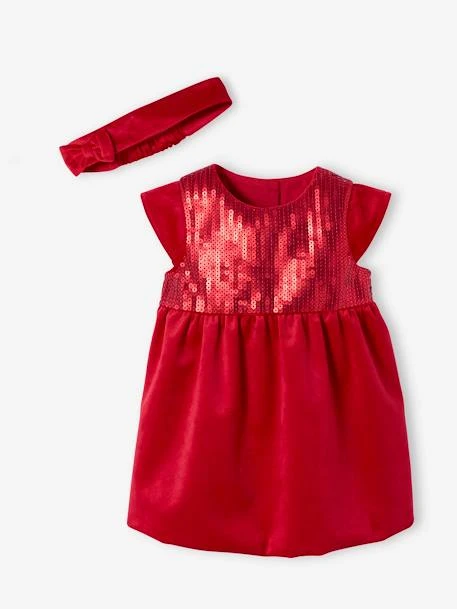 Christmas Gift Box, Sequinned Dress & Matching Headband For Babies - Red 8 Christmas Gift Box, Sequinned Dress & Matching Headband For Babies - Red - Image 6