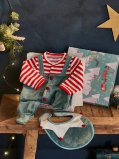 Christmas Gift Set For Babies: Velour Sleepsuit + Bib - Dark Green -PETIT BATEAU Sales Store christmas gift set for babies velour sleepsuit bib 2