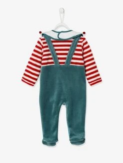 Christmas Gift Set For Babies: Velour Sleepsuit + Bib - Dark Green -PETIT BATEAU Sales Store christmas gift set for babies velour sleepsuit bib 3