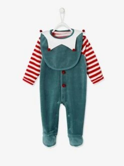 Christmas Gift Set For Babies: Velour Sleepsuit + Bib - Dark Green -PETIT BATEAU Sales Store christmas gift set for babies velour sleepsuit bib 7