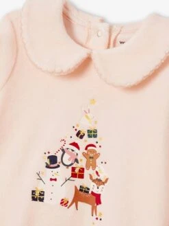 Christmas Sleepsuit & Hat In Velour For Baby Girls - Pale Pink -PETIT BATEAU Sales Store christmas sleepsuit hat in velour for baby girls 2