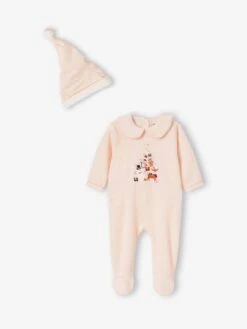 Christmas Sleepsuit & Hat In Velour For Baby Girls - Pale Pink -PETIT BATEAU Sales Store christmas sleepsuit hat in velour for baby girls 5