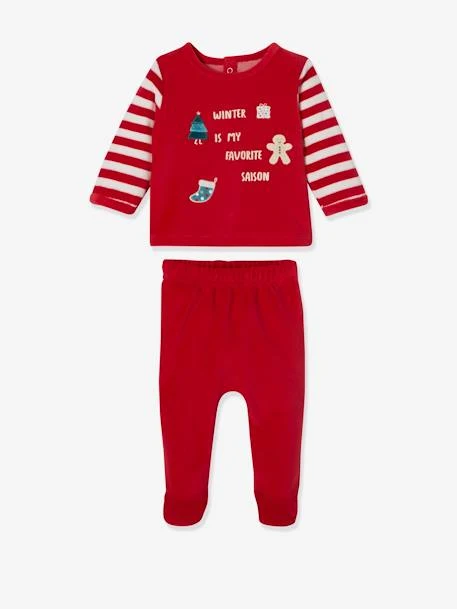 Christmas Velour Pyjamas For Babies - Dark Red 3 Christmas Velour Pyjamas For Babies - Dark Red
