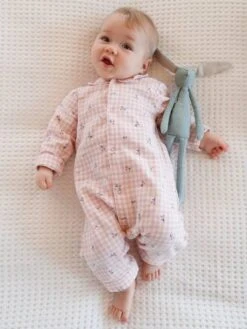 Cotton Flannel Sleepsuit For Babies - Pink Medium Checks
