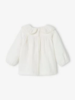Cotton Gauze Blouse With Frilly Collar For Baby - Ecru -PETIT BATEAU Sales Store cotton gauze blouse with frilly collar for baby 3