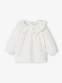 Cotton Gauze Blouse With Frilly Collar For Baby - Ecru -PETIT BATEAU Sales Store cotton gauze blouse with frilly collar for baby 6