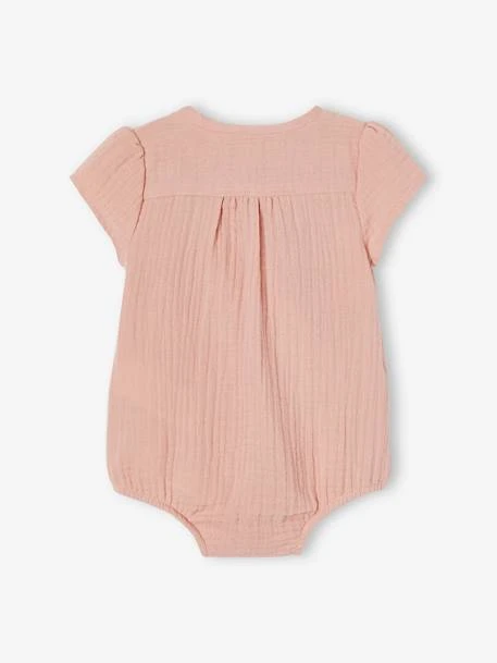 Cotton Gauze Bodysuit For Newborn Babies - Rosy 4 Cotton Gauze Bodysuit For Newborn Babies - Rosy - Image 2