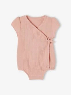 Cotton Gauze Bodysuit For Newborn Babies - Rosy
