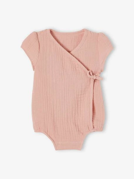 Cotton Gauze Bodysuit For Newborn Babies - Rosy 3 Cotton Gauze Bodysuit For Newborn Babies - Rosy