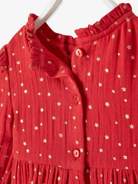 Cotton Gauze Dress With Asymmetric Fastening, For Babies - Dark Red/print 12 Cotton Gauze Dress With Asymmetric Fastening, For Babies - Dark Red/print - Image 10