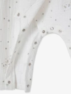 Crossover Sleepsuit In Cotton Gauze, For Babies - White/print -PETIT BATEAU Sales Store crossover sleepsuit in cotton gauze for babies 4