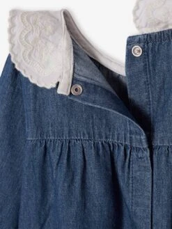 Denim Dress, Embroidered Voile Collar, For Babies - Stone -PETIT BATEAU Sales Store denim dress embroidered voile collar for babies 3