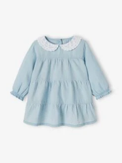 Denim Dress With Broderie Anglaise Collar For Babies - Blue Light Wasched 13 Denim Dress With Broderie Anglaise Collar For Babies - Blue Light Wasched -PETIT BATEAU Sales Store denim dress with broderie anglaise collar for babies 2