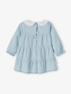 Denim Dress With Broderie Anglaise Collar For Babies - Blue Light Wasched 14 Denim Dress With Broderie Anglaise Collar For Babies - Blue Light Wasched -PETIT BATEAU Sales Store denim dress with broderie anglaise collar for babies 3