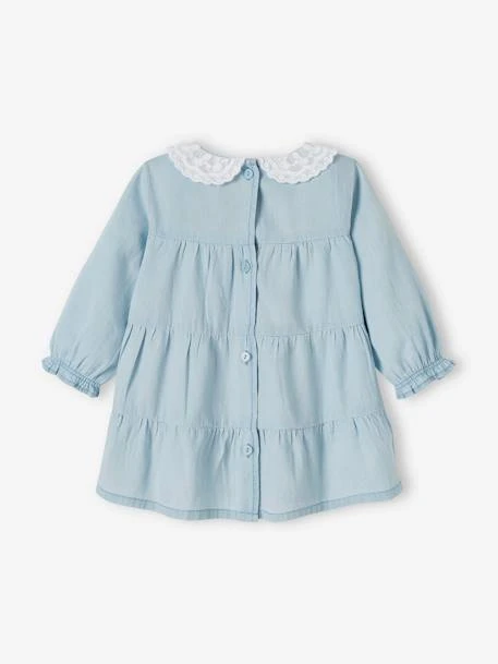 Denim Dress With Broderie Anglaise Collar For Babies - Blue Light Wasched 6 Denim Dress With Broderie Anglaise Collar For Babies - Blue Light Wasched - Image 4