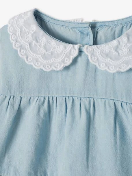 Denim Dress With Broderie Anglaise Collar For Babies - Blue Light Wasched 7 Denim Dress With Broderie Anglaise Collar For Babies - Blue Light Wasched - Image 5