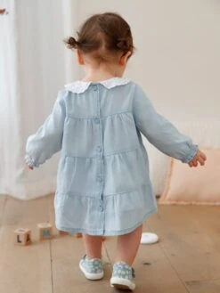 Denim Dress With Broderie Anglaise Collar For Babies - Blue Light Wasched 19 Denim Dress With Broderie Anglaise Collar For Babies - Blue Light Wasched -PETIT BATEAU Sales Store denim dress with broderie anglaise collar for babies 8