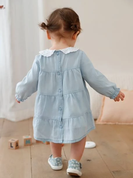 Denim Dress With Broderie Anglaise Collar For Babies - Blue Light Wasched 11 Denim Dress With Broderie Anglaise Collar For Babies - Blue Light Wasched - Image 9