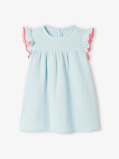 Dress & Headband With Bow, For Babies - Sky Blue 5 Dress & Headband With Bow, For Babies - Sky Blue - Image 3