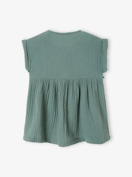 Dress In Cotton Gauze For Babies - Green Medium Solid 4 Dress In Cotton Gauze For Babies - Green Medium Solid - Image 2