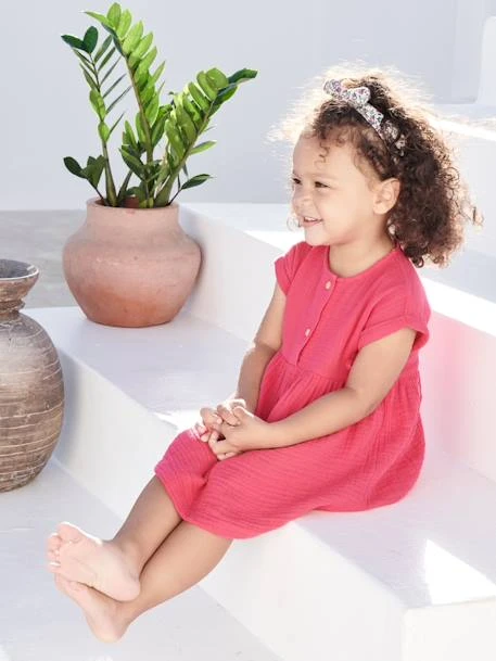 Dress In Cotton Gauze For Babies - Red Dark Solid 8 Dress In Cotton Gauze For Babies - Red Dark Solid - Image 6