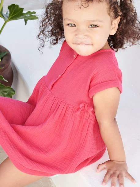 Dress In Cotton Gauze For Babies - Red Dark Solid 12 Dress In Cotton Gauze For Babies - Red Dark Solid - Image 10