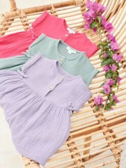 Dress In Cotton Gauze For Babies - Green Medium Solid 15 Dress In Cotton Gauze For Babies - Green Medium Solid -PETIT BATEAU Sales Store dress in cotton gauze for babies 3