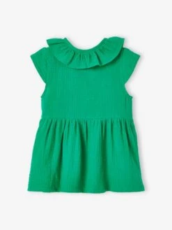 Dress In Cotton Gauze With Frilled Collar, For Babies - Orange -PETIT BATEAU Sales Store dress in cotton gauze with frilled collar for babies 2