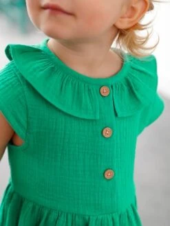Dress In Cotton Gauze With Frilled Collar, For Babies - Orange -PETIT BATEAU Sales Store dress in cotton gauze with frilled collar for babies 5