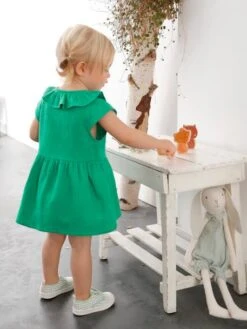 Dress In Cotton Gauze With Frilled Collar, For Babies - Orange -PETIT BATEAU Sales Store dress in cotton gauze with frilled collar for babies 6