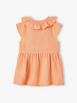 Dress In Cotton Gauze With Frilled Collar, For Babies - Orange -PETIT BATEAU Sales Store dress in cotton gauze with frilled collar for babies 9