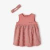 Dress & Matching Headband, For Babies - Brown Light Solid With Design