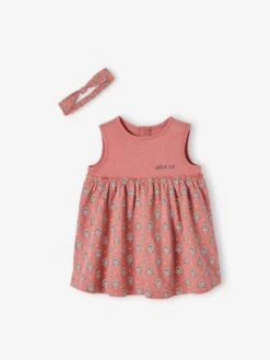 Dress & Matching Headband, For Babies - Light Green/print