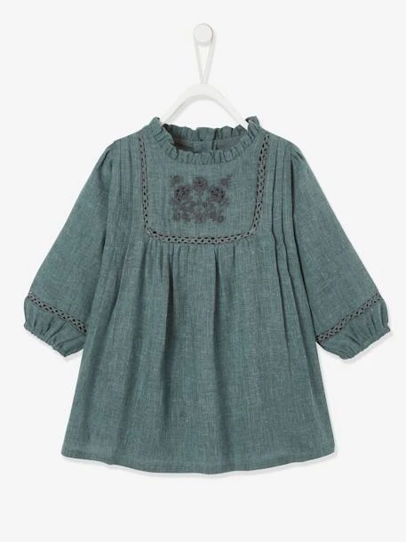 Dress With Embroidered Cravat For Babies - Khaki 7 Dress With Embroidered Cravat For Babies - Khaki - Image 5