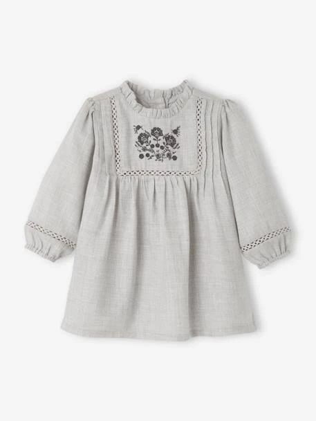 Dress With Embroidered Cravat For Babies - Khaki 3 Dress With Embroidered Cravat For Babies - Khaki